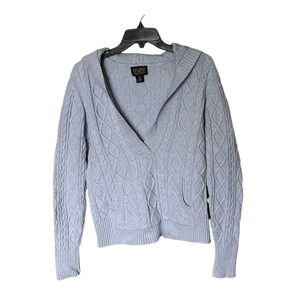 Polo Jeans Ralph Lauren Light Blue Cotton Cable Knit Hooded Sweater Size Large